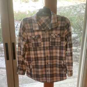 O'Neill Zuma Superfleece Flannel Shirt. Snap closure. Grunge Pink Plaid Sz M EUC